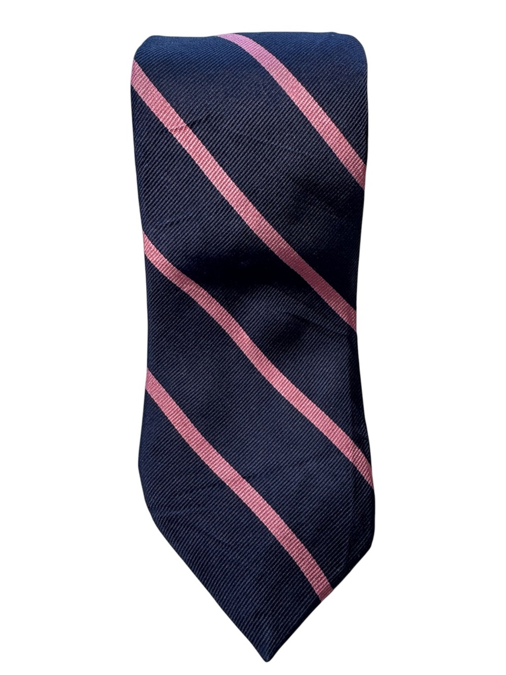 Brooks Brothers 346 Mens Pure Silk Striped Repp Tie Navy Blue Pink Office Preppy